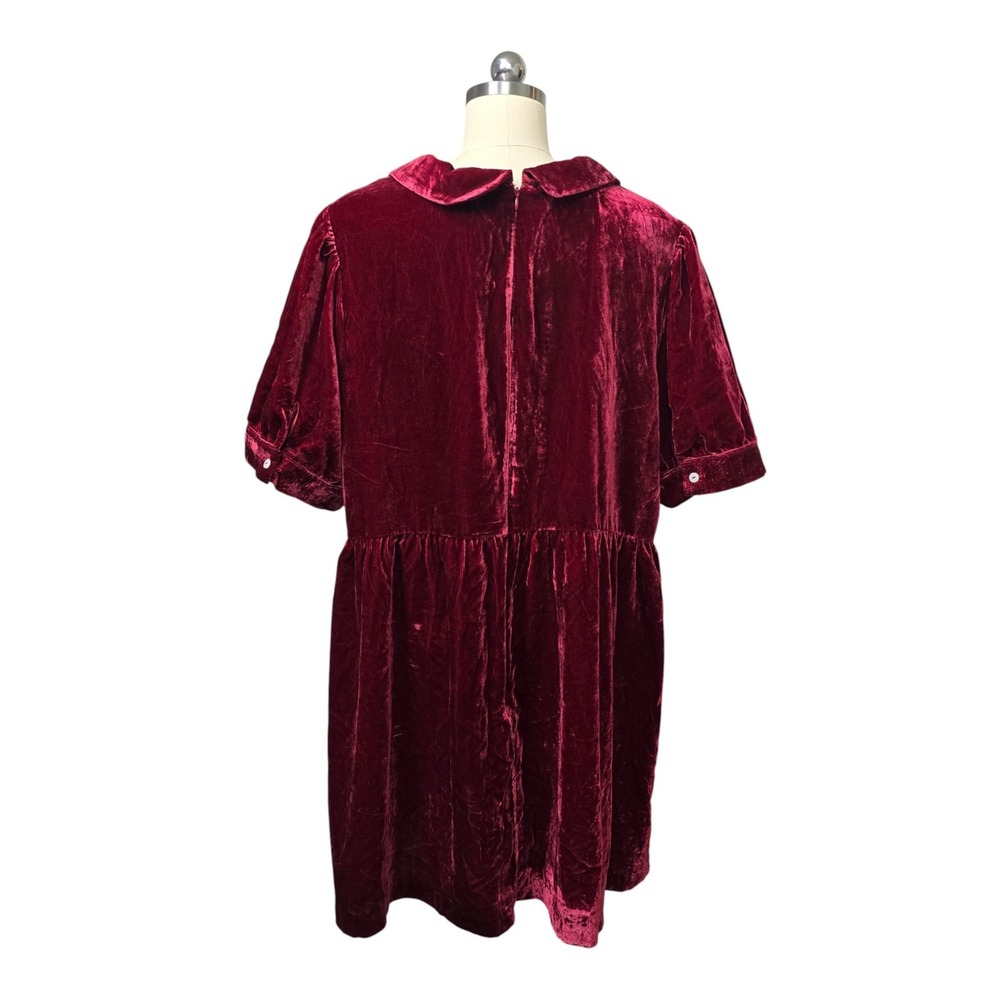 ModCloth Velvet Peter‎ Pan Collar Dress Burgundy Womens Plus Size 26W Babydoll - Picture 3 of 10